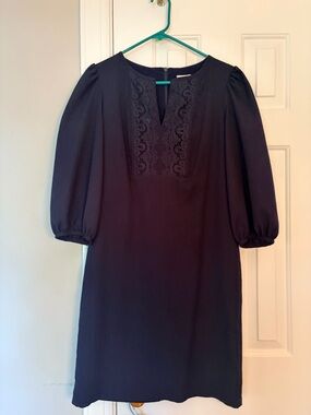 Lace-Detail Puff Sleeve Shift Dress